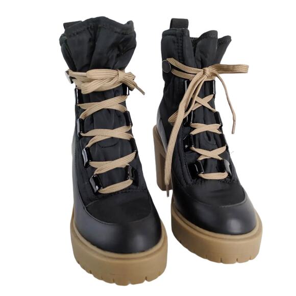 Dolce Vita Celida Black Leather Nylon Platform High Heel Hiking Boots Size 5.5 - Picture 5 of 10